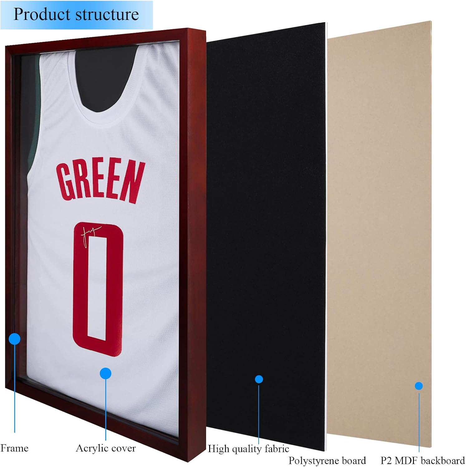 1DOT2 Shadow Box Frame 16x20 Large Jersey Display Case, Cherry Red | Grade A Natural Pine Wood, HD Acrylic Front, Metal