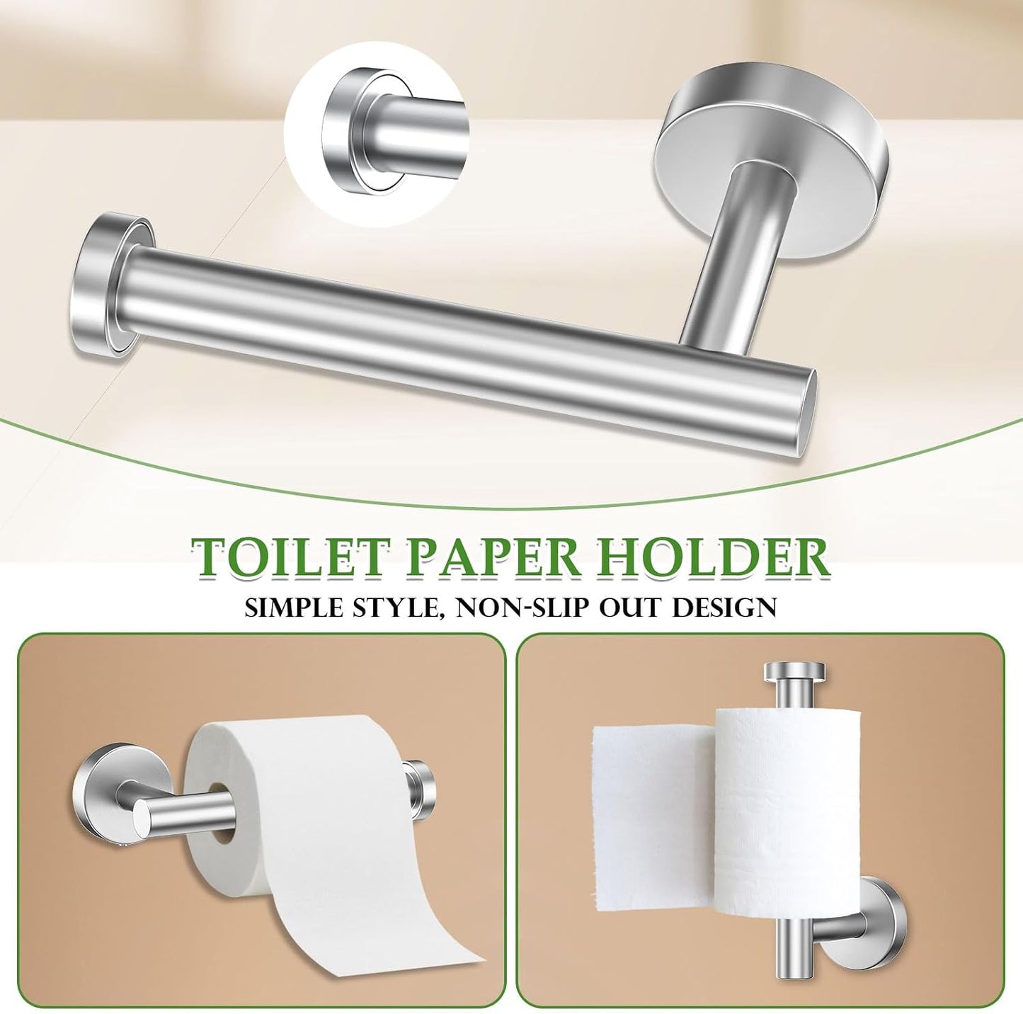 5-Piece Towel Bar Set Brushed Nickel Bathroom Hardware Set Include Towel Bar Towel Ring Paper Towel Holder Coat Hooks