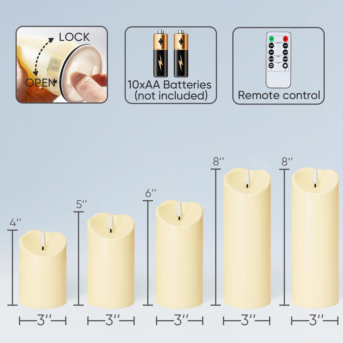 Homemory Outdoor Waterproof Flameless Candles, LED Candles, Battery Operated Candles with Remote and Timers, Electric