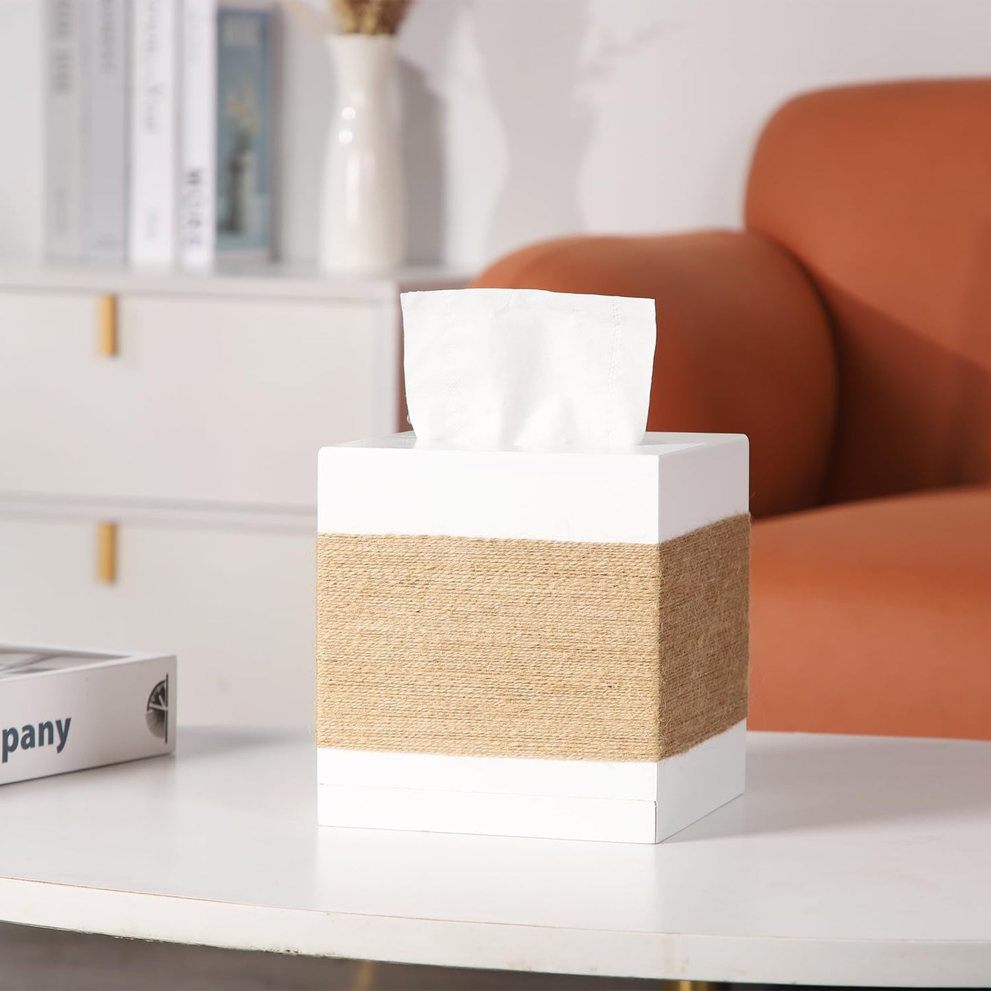 Wood Tissue Box Cover Square / Hemp-rope-square