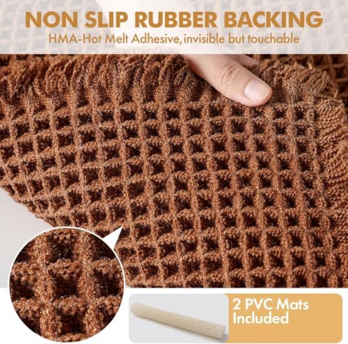 MIULEE Fall Terracotta Set of 2 Waffle Bathroom Rugs 17"x24"+18"x30"