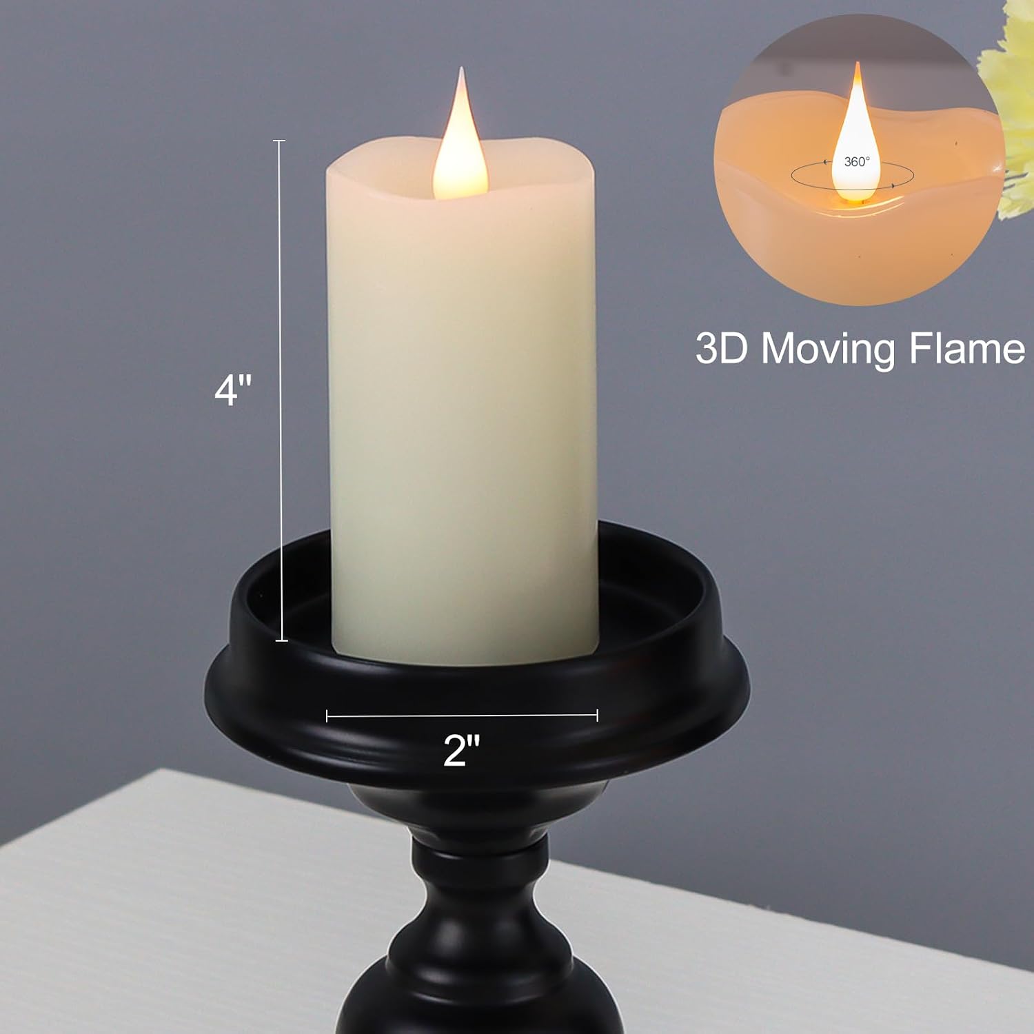 Flameless Candles Battery Operated with Remote Timer, 3D Moving Flame Flickering, Last 400+ Hours, 2" x 4" Ivory Real