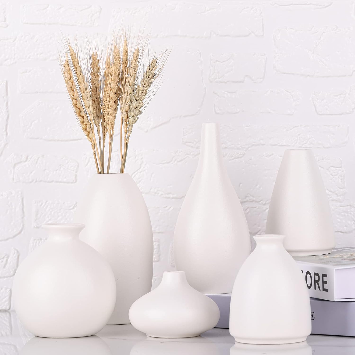 Ceramic Bud Vase Bulk Boho Centerpieces / White / Set of 6