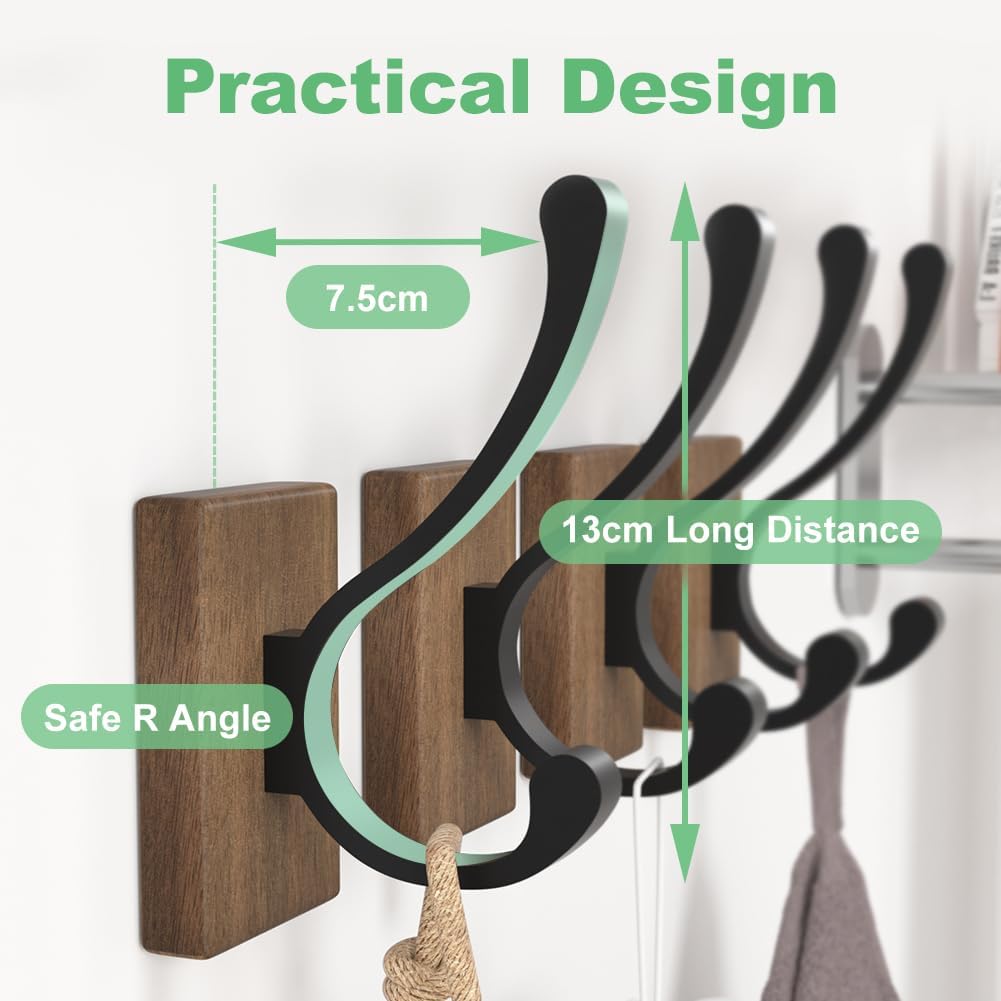 Wood Wall Hooks for Hanging / Rectangle / Set of 4