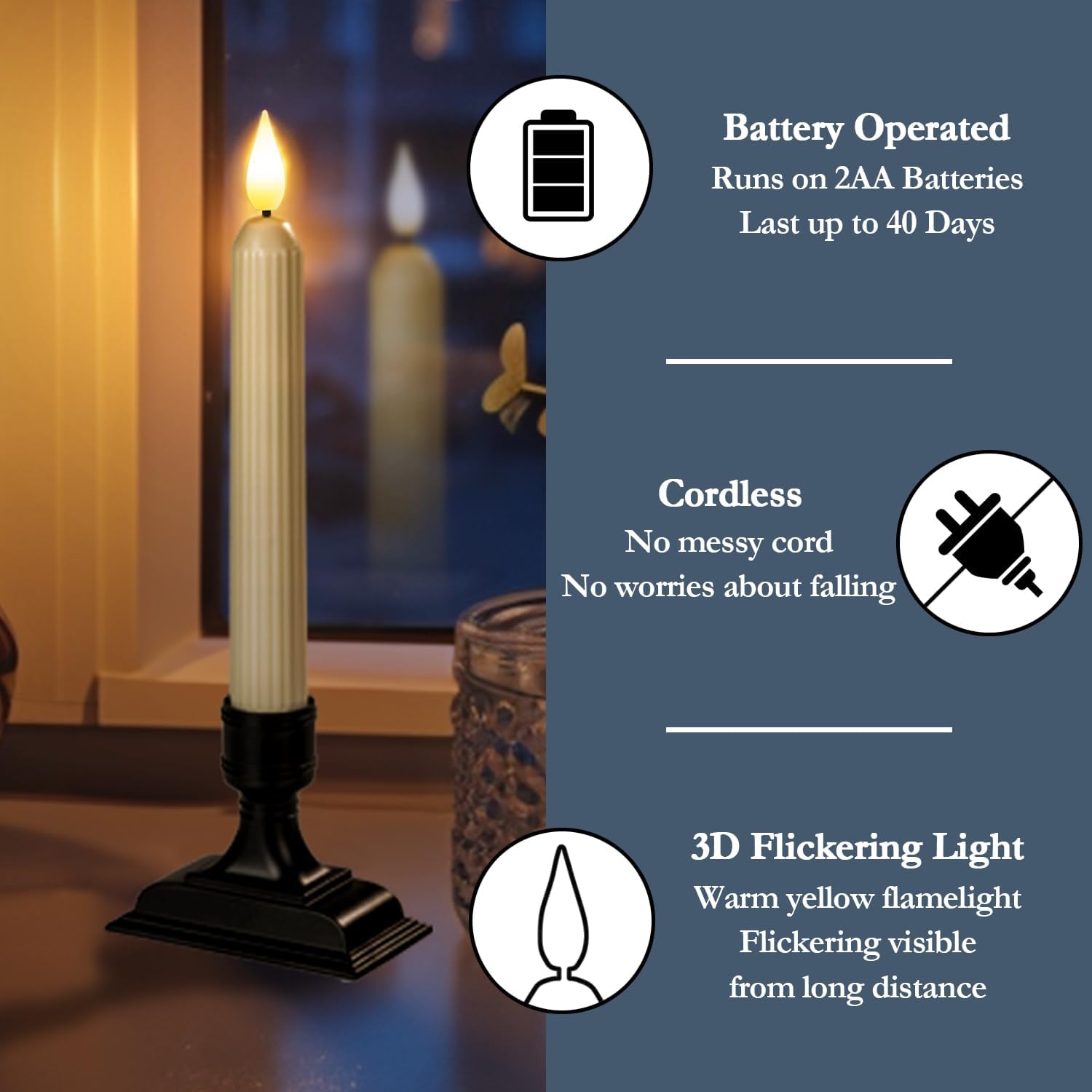 Homemory 6 Pcs Window Candles with Sensor Dusk to Dawn, Ivory Electric Window Candle Flickering, Christmas Fake Candles