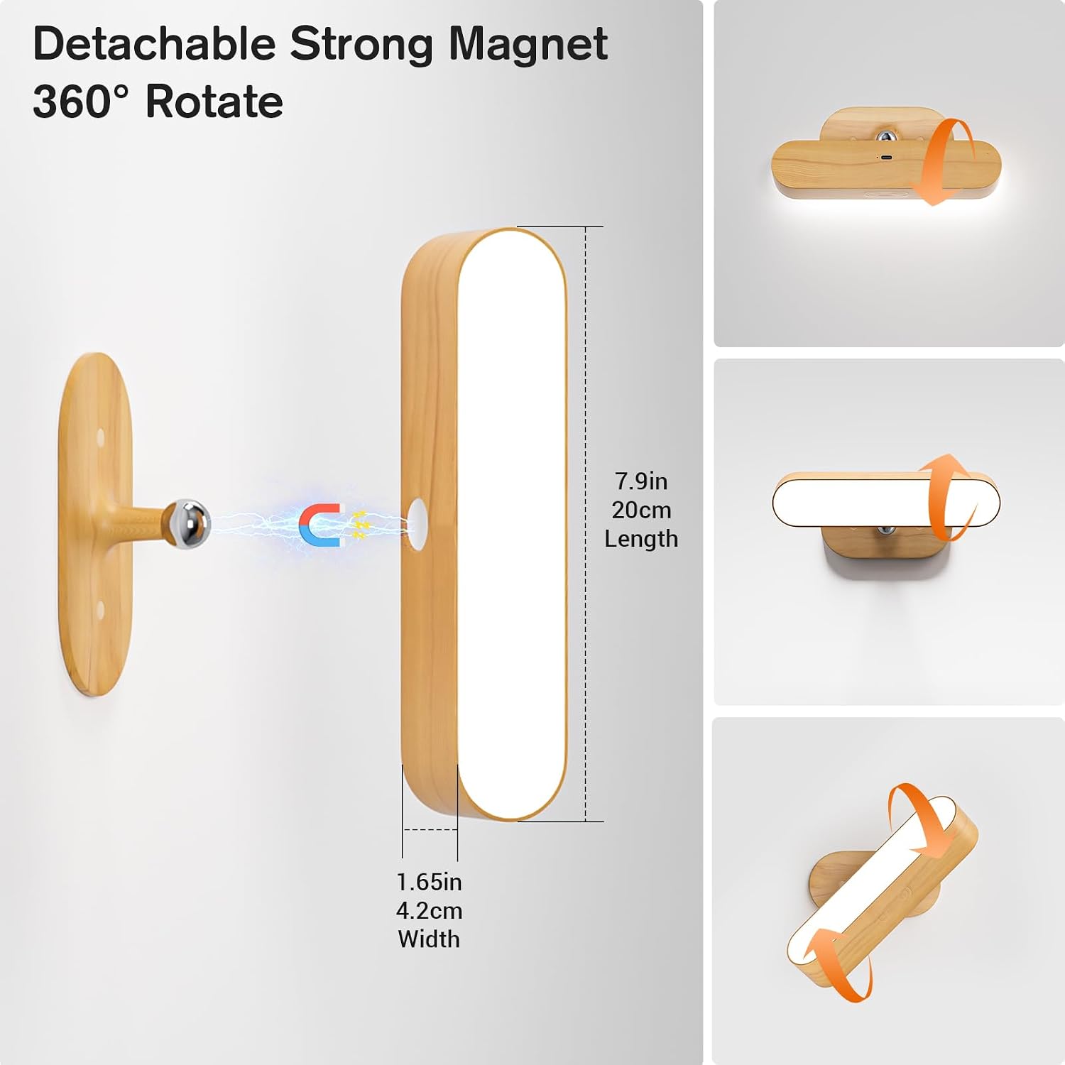 Battery Operated Wall Sconces Rechargeable & Cordless | 5 Color Temps & Dimmable Touch Control, 360°Rotating Magnetic