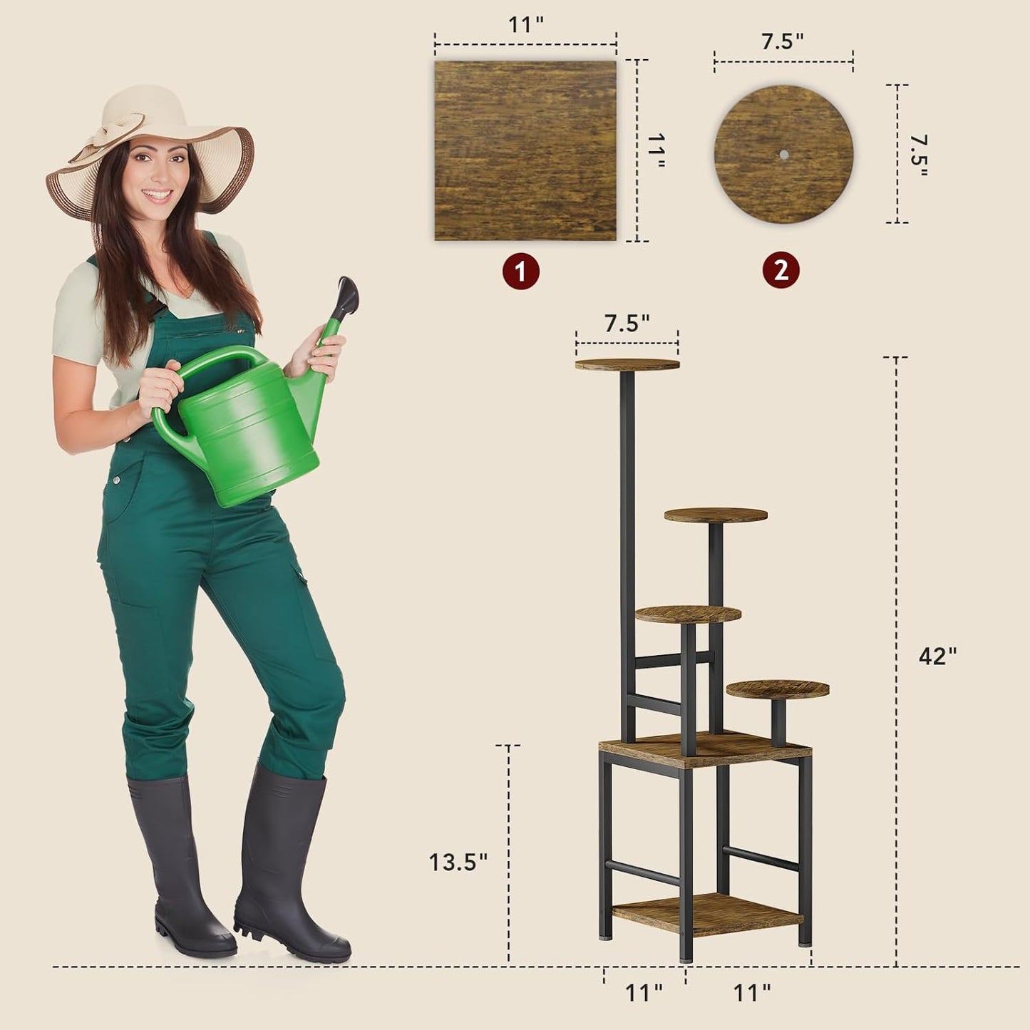 Round Plant Stand Indoor with Grow Light, 5-Tiered Tall Plant Stand Indoor, Metal Plant Shelf with Adjustable Light
