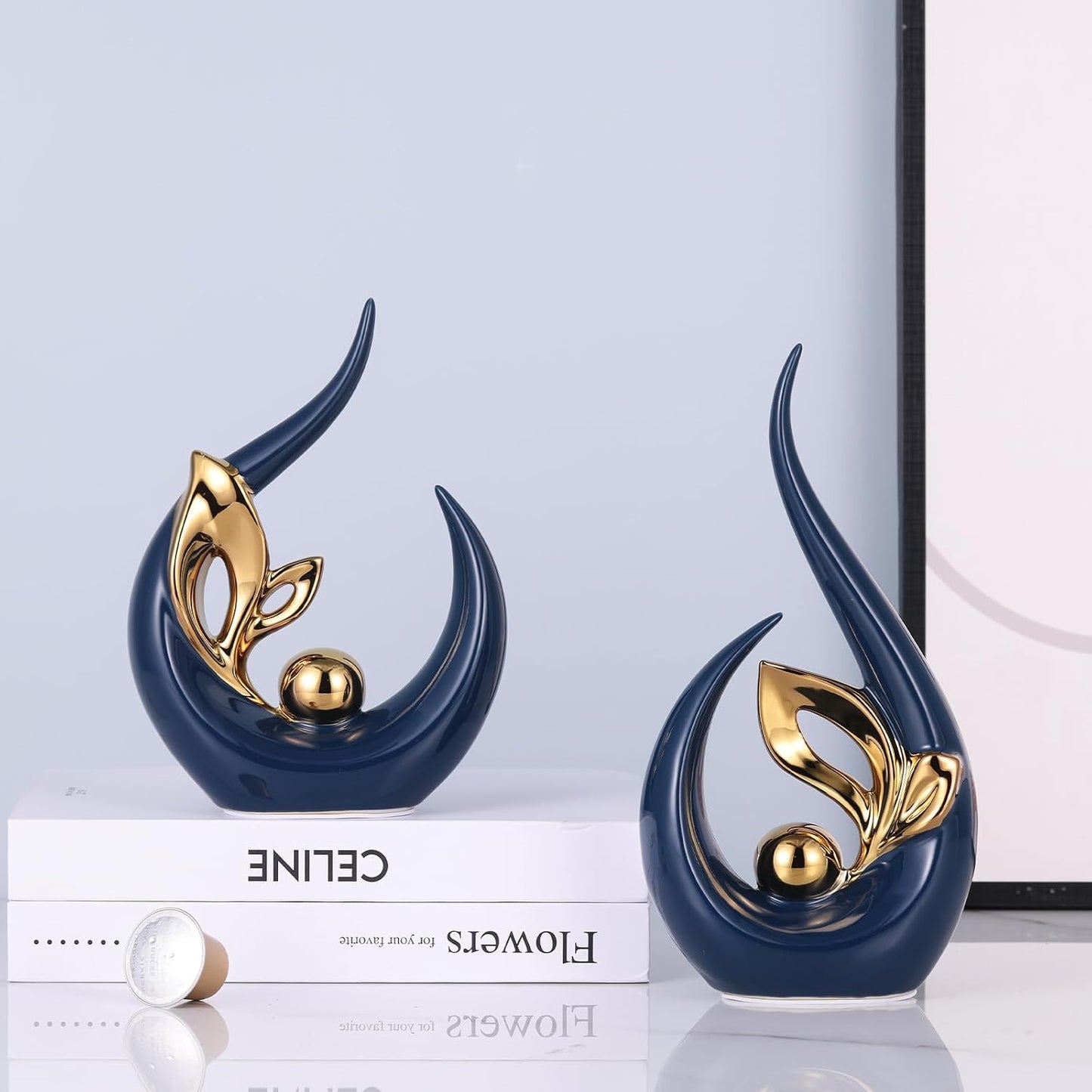 Ceramic Art Statue Cool Stuff to Put on Shelves&tv Stand Decor / Blue Gold / 9.4in/h
