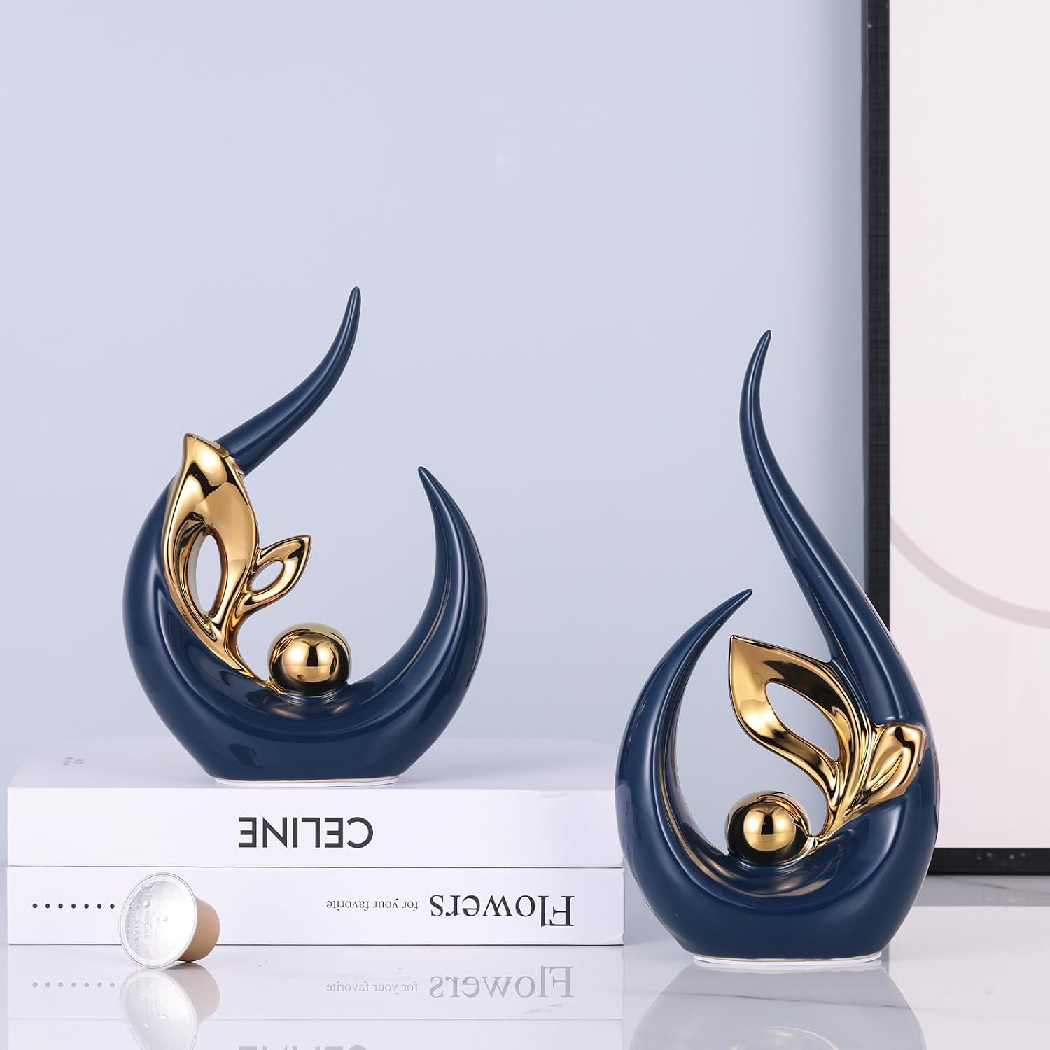 Ceramic Art Statue Cool Stuff to Put on Shelves&tv Stand Decor / Blue Gold / 9.4in/h