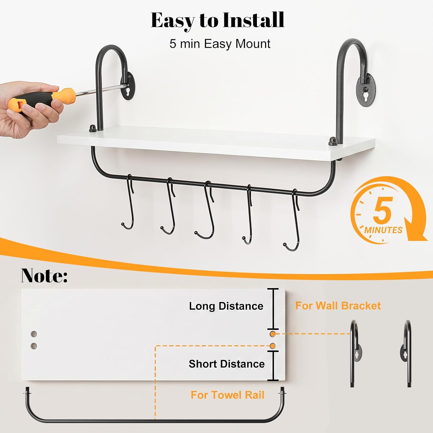 Olakee Floating Wall Shelves for Kitchen Bathroom Coffee Nook with 10 Adjustable Hooks for Mugs Cooking Utensils or