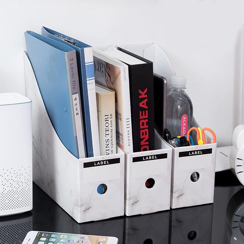 Foldable Desk File Holder Organizer Sturdy Cardboard Magazine Storage Box Document Rack with Blank Label Stickers for