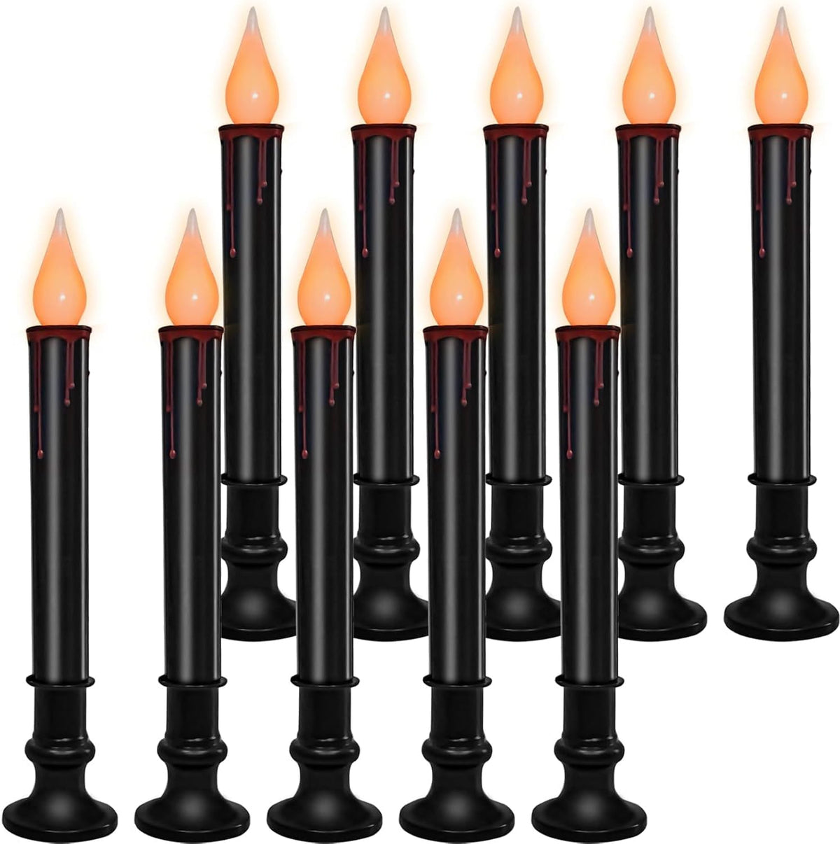 10 Pack Halloween Window Candles Lights, Battery Operated Window Candles with Timer, Flameless LED Candle with Taper Flickering Bulbs for Dining Table Halloween Decor