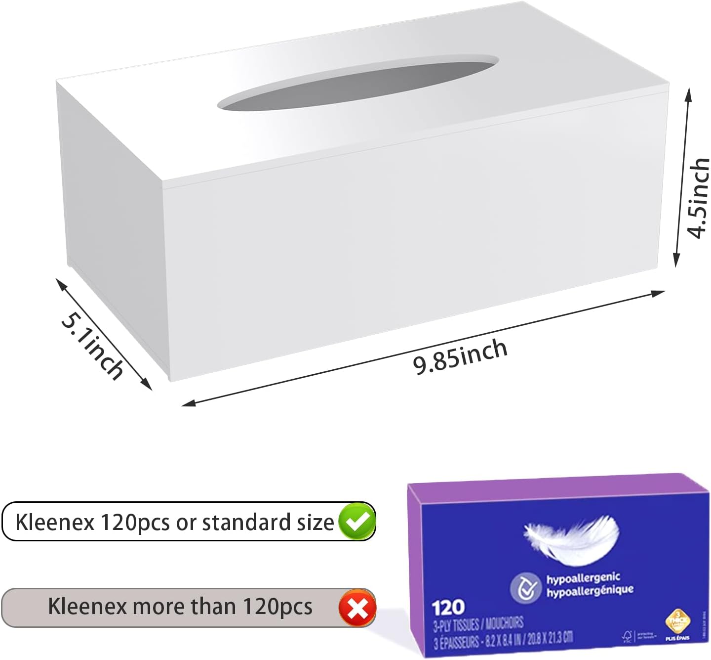 Acrylic Tissue Box Cover Rectangle / Glossy White / 9.85"L x 5.1"W x 4.5"H