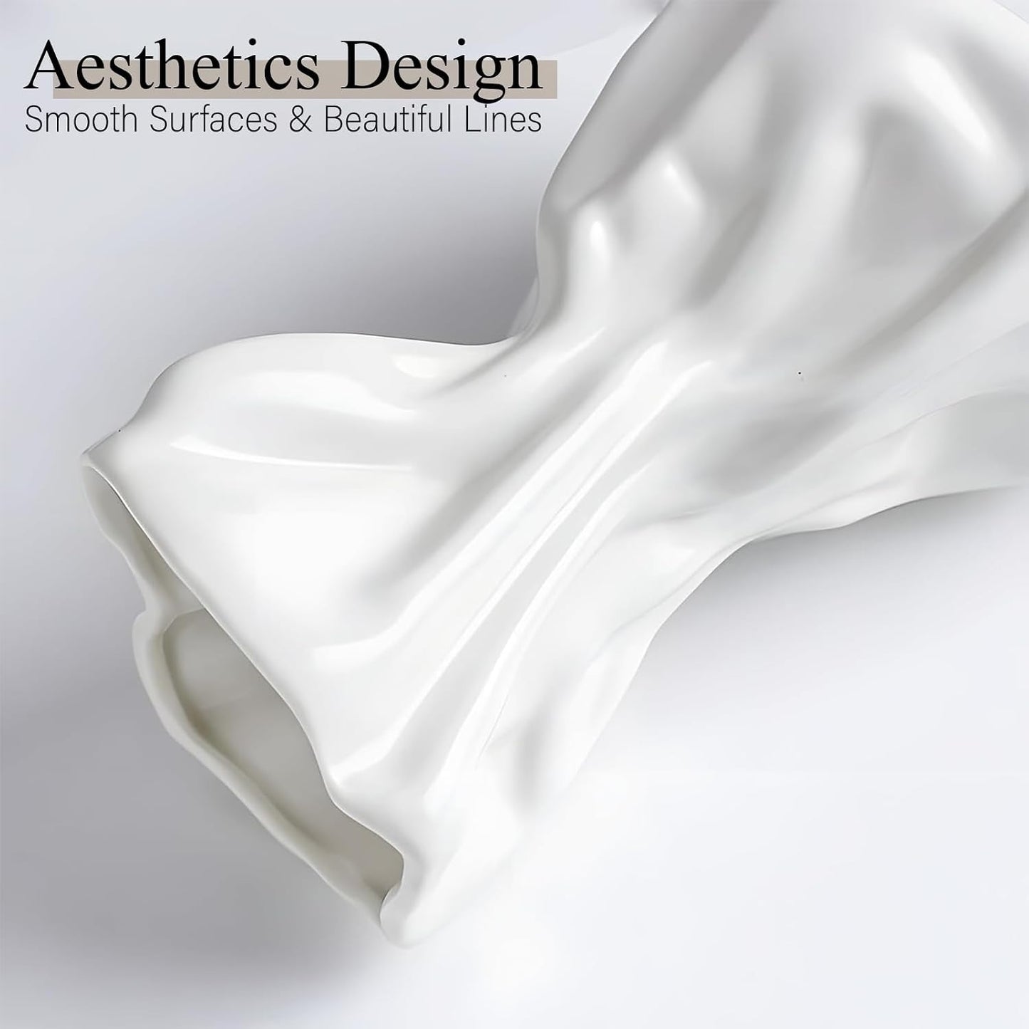 Irregular Flower Vase Modern Art Decorative Vase for Flowers / White Ceramic / Large / 7.5 Inch