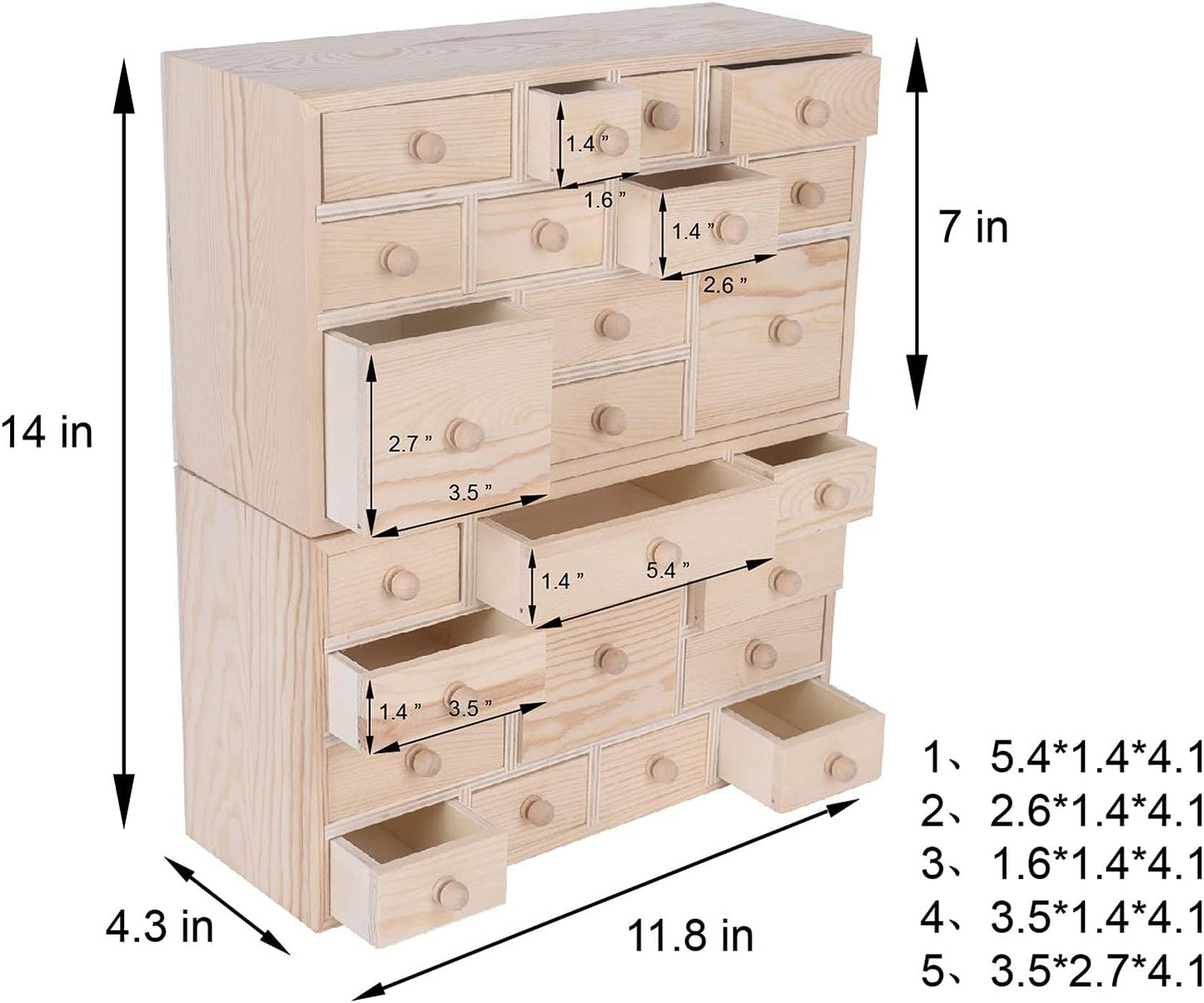 Vencer Set of 2 Wooden Countdown to Christmas Advent Calendar,Craft Storage Organizer with 24 Drawers,DIY Unfinished