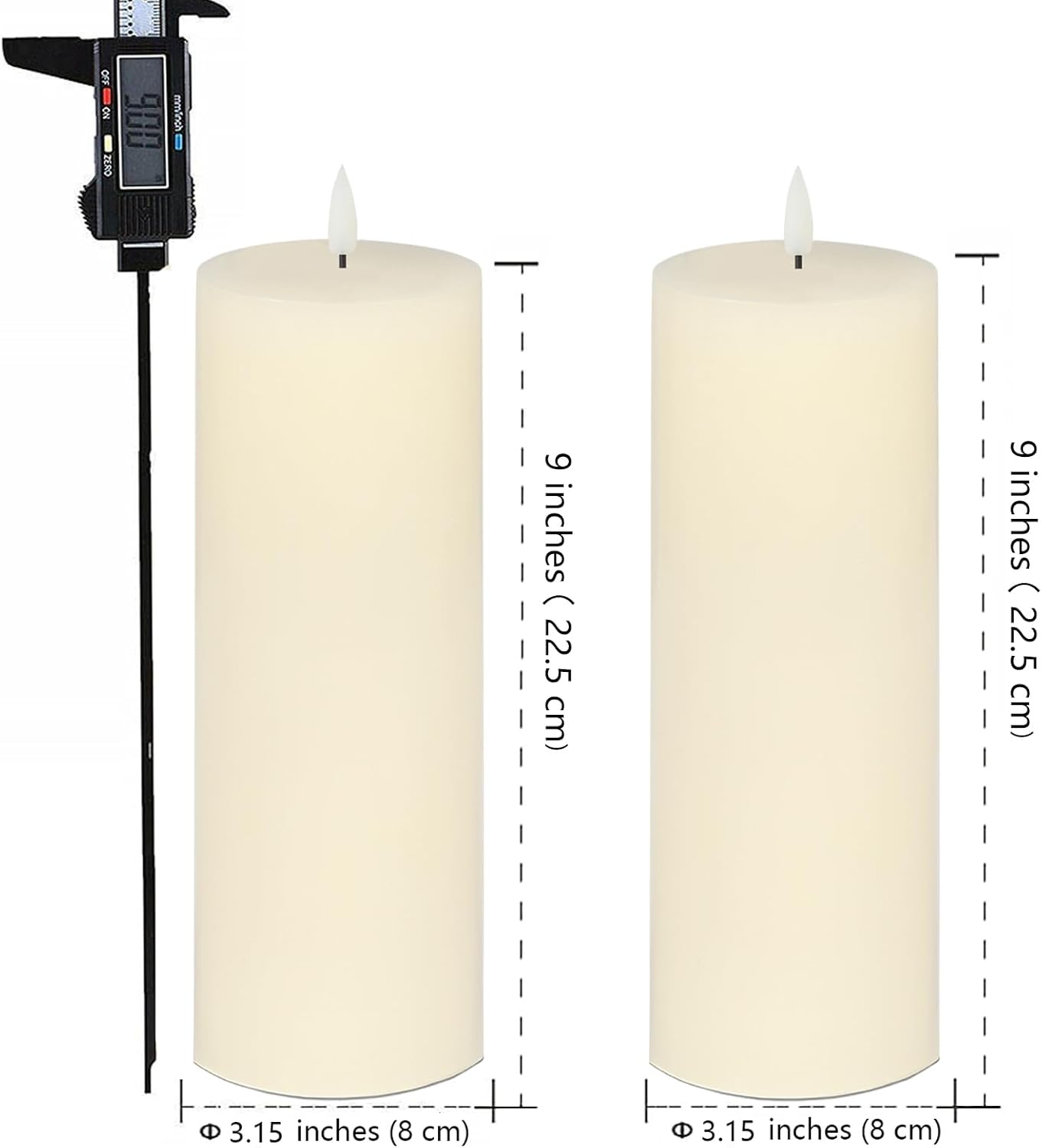 volnyus Flameless Candles Set of 2 (3x9 inch) Flickering LED Wax Candles Battery Operated with Remote Control Timers