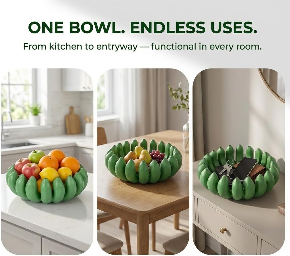 Banana fruit bowl holder Handcrafted Art Centerpiece / Green / 12 Inch