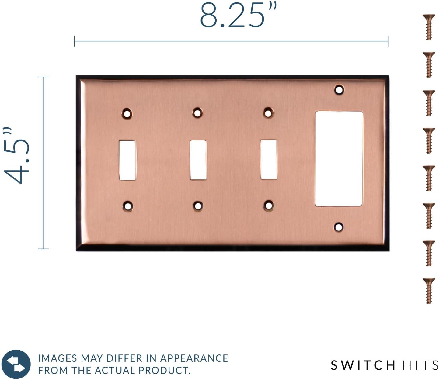 Pink Antique Copper Outlet Wall Plate | 3 Toggle - 1 GFI Rocker | 8.25" x 4.5" | Hand-Polished Brass Construction
