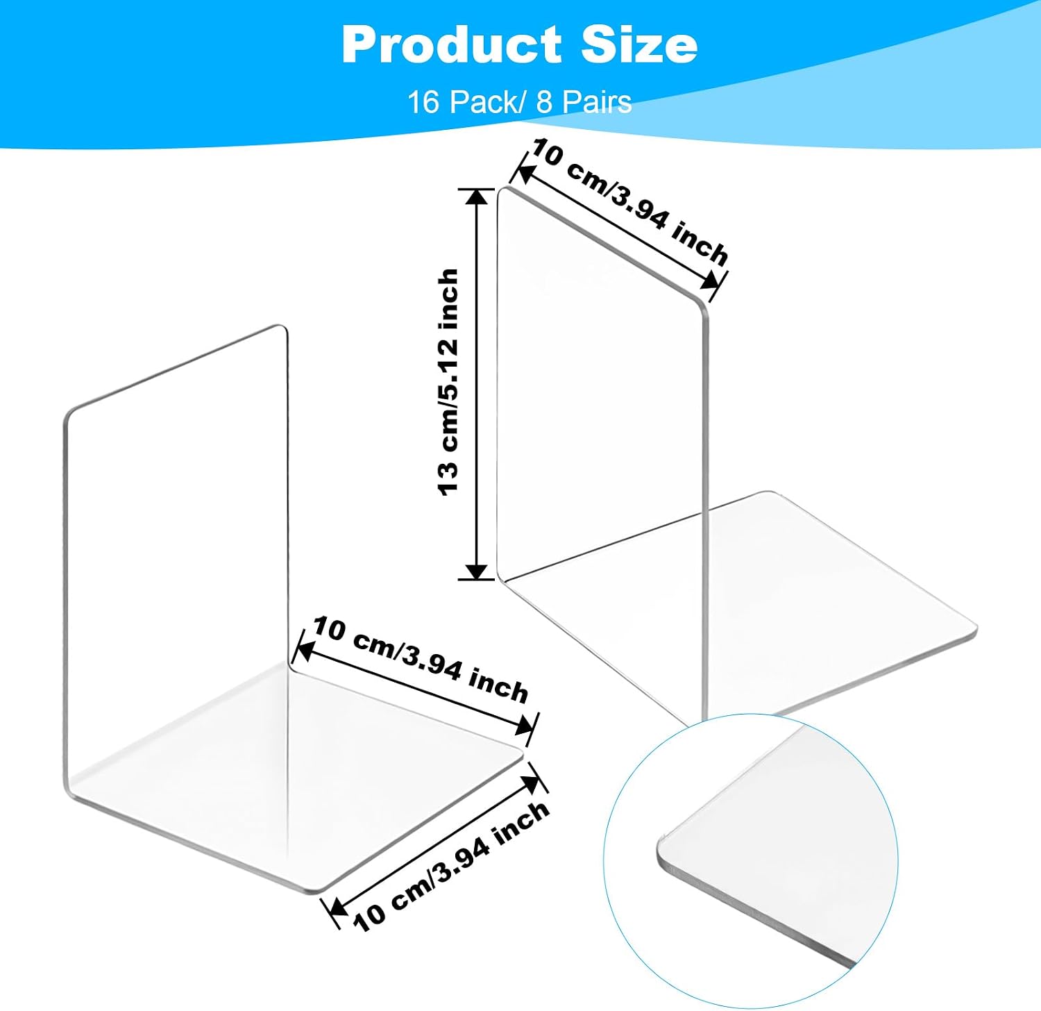 Acrylic Bookend Set / Clear / Set of 16