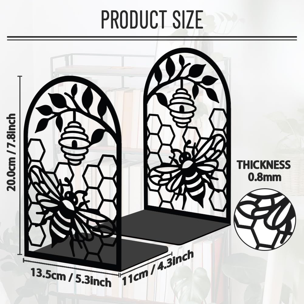 1 Pair Honeycomb Metal Decorative Bookend / Honey Bees
