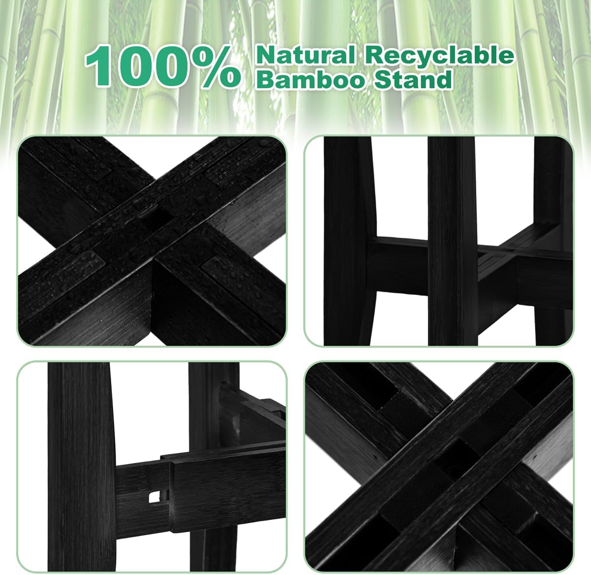 Rnined Plant Stand Indoor, Bamboo Plant Shelf, Adjustable Corner Plants Flower Holders Single Floor Plant Stand, Fits 8