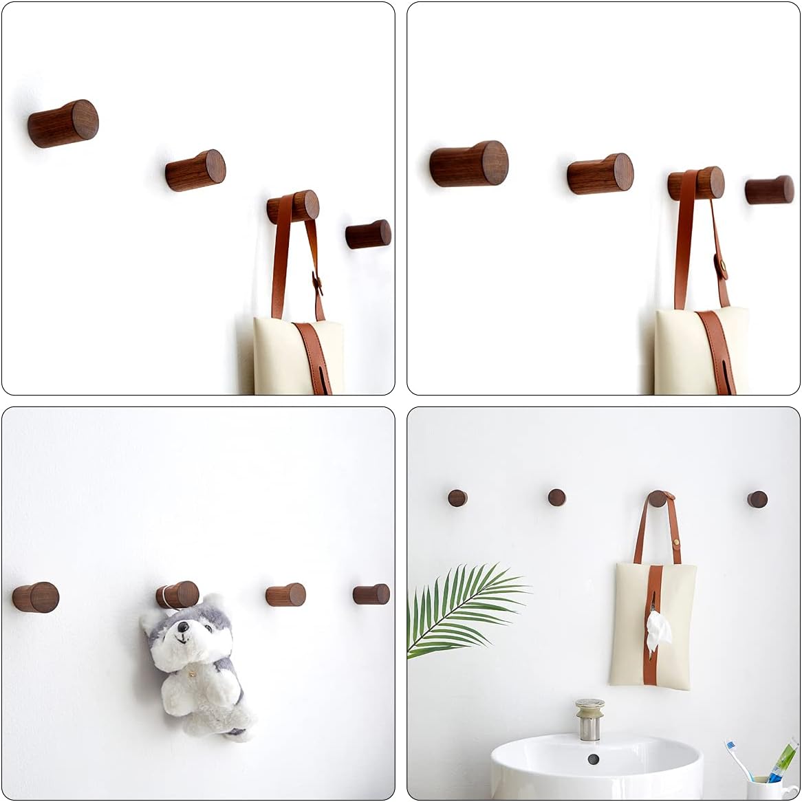 Wood Wall Hooks / Walnut / Natural / Set of 4