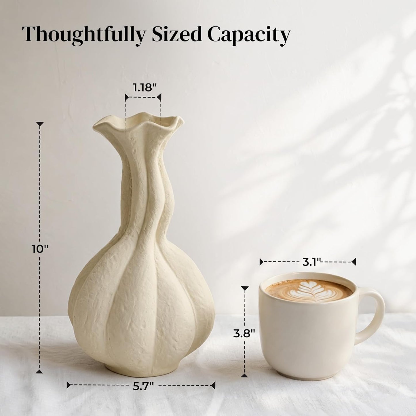 Ceramic Flower Vase / Soft White / 10 INCH