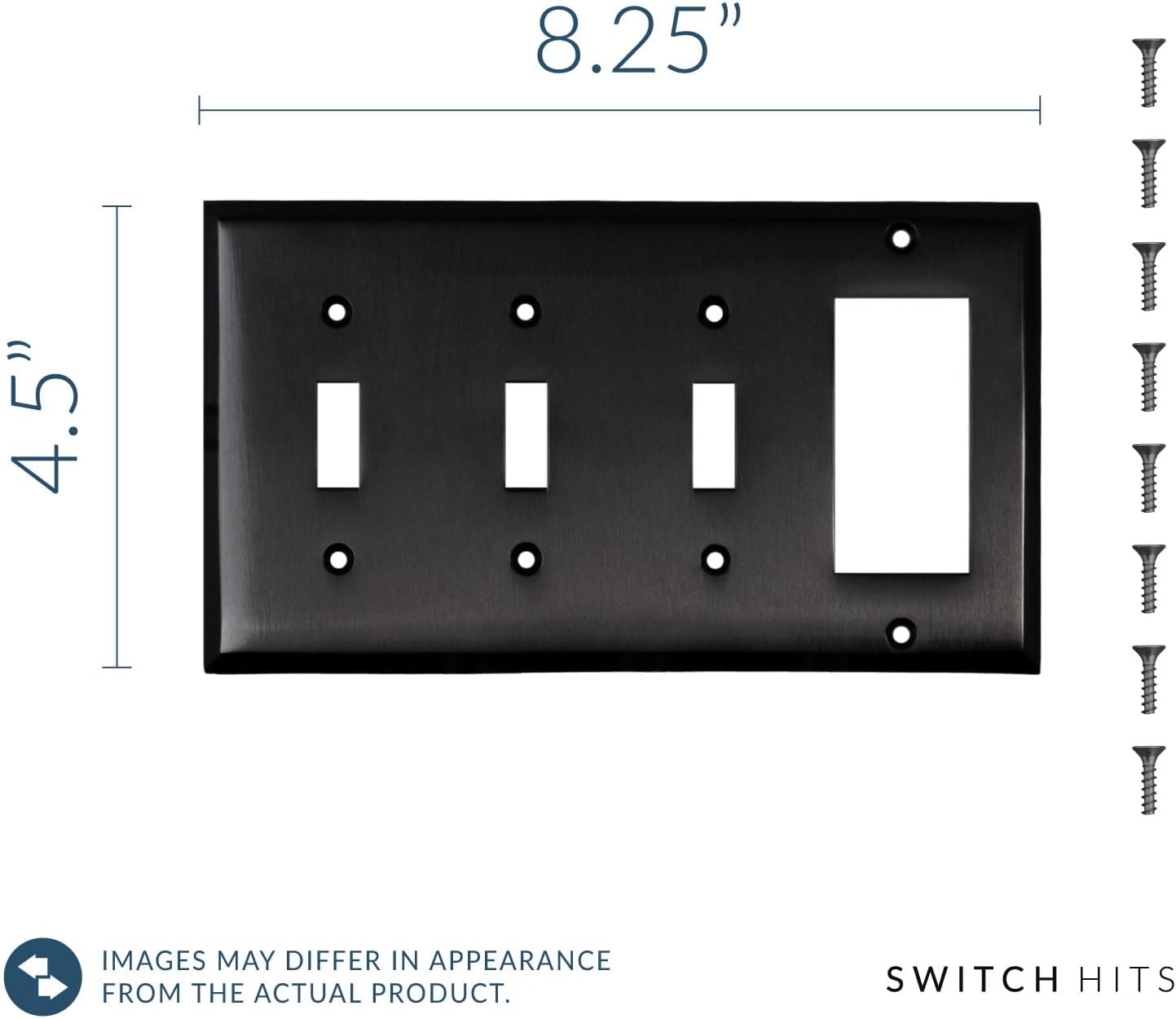 Satin Nickel Black Outlet Wall Plate | 3 Toggle - 1 GFI Rocker | 8.25" x 4.5" | Hand-Polished Brass Construction