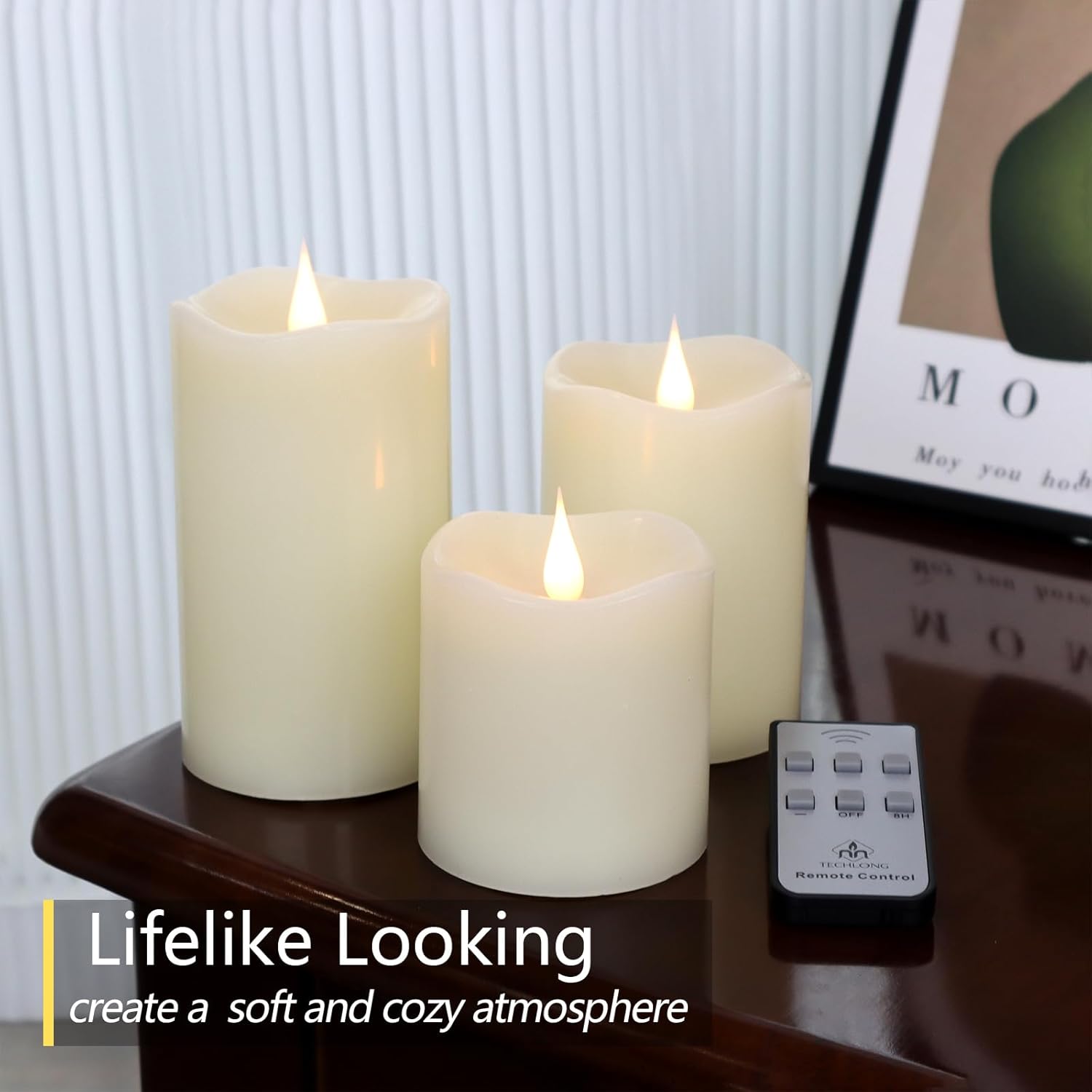 Flameless Candles Battery Operated with Remote Timer, 3D Moving Flame Flickering, Last 600+ Hours Battery Candles, Set