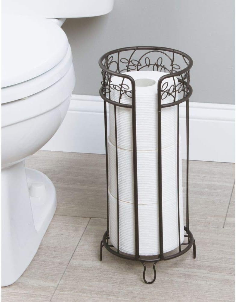 iDesign Metal Toilet Tissue Holder Stand, 6.8" x 15.2", Bronze | The Twigz Collection, Holds 3 Rolls of Toilet Paper
