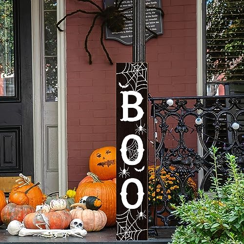 Boo Porch Sign 47.2 Inch Halloween Wooden Welcome Sign for Front Door