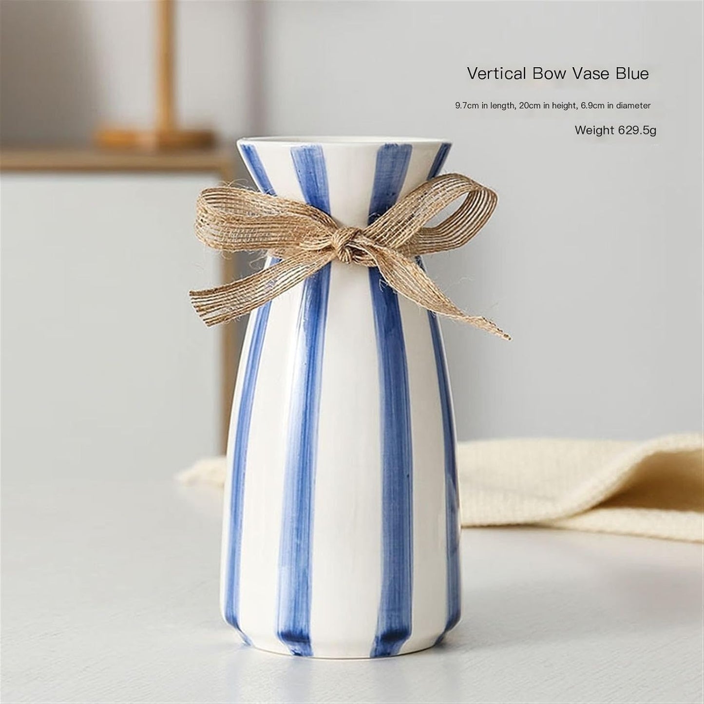Modern simple striped ceramic vase / 3.9 x 7.9 / Blue