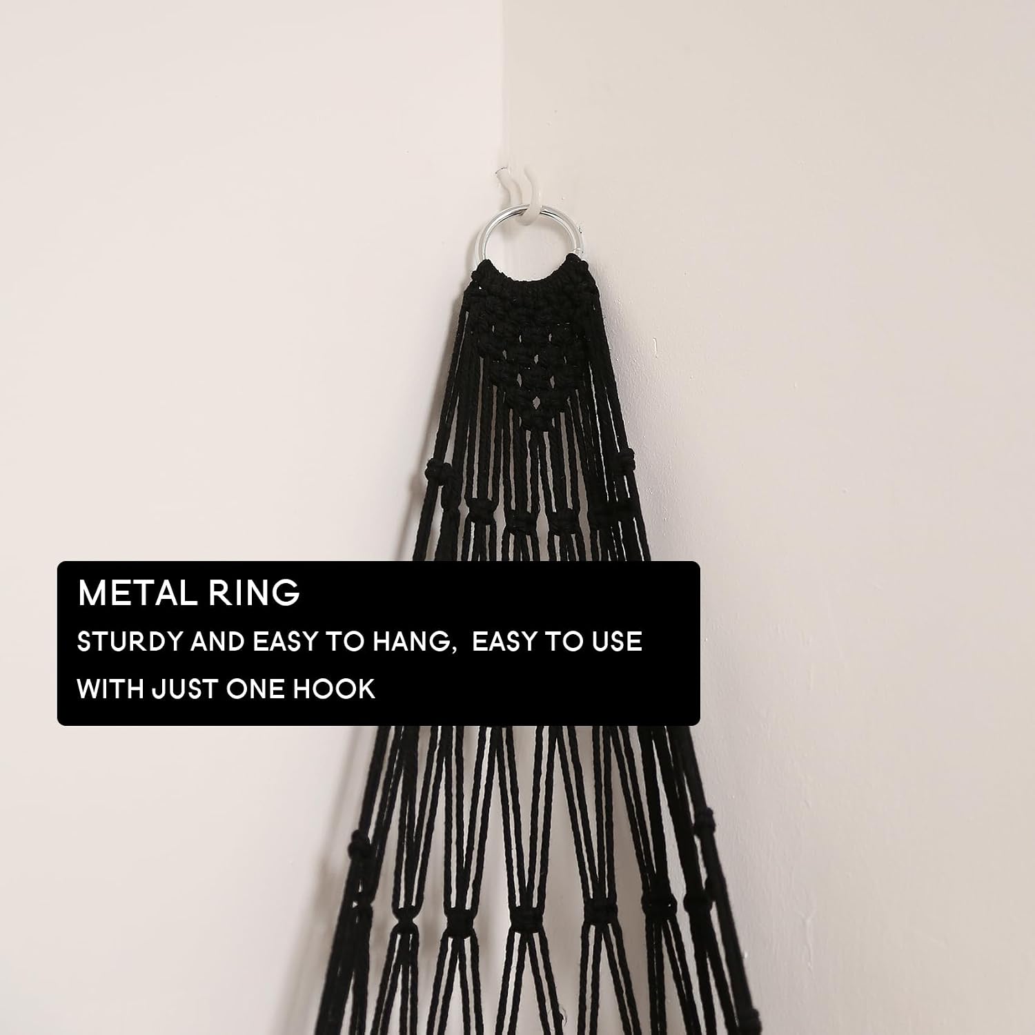 Stuffed Animal Hammock Corner Hanging Net for Stuffy Animal Storage Macrame Toy Display / Black / L