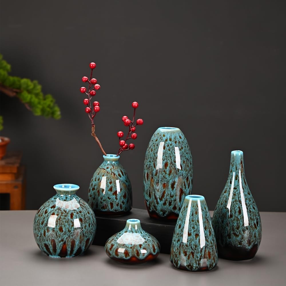 Ceramic Bud Vase Set / Blue / Set of 6