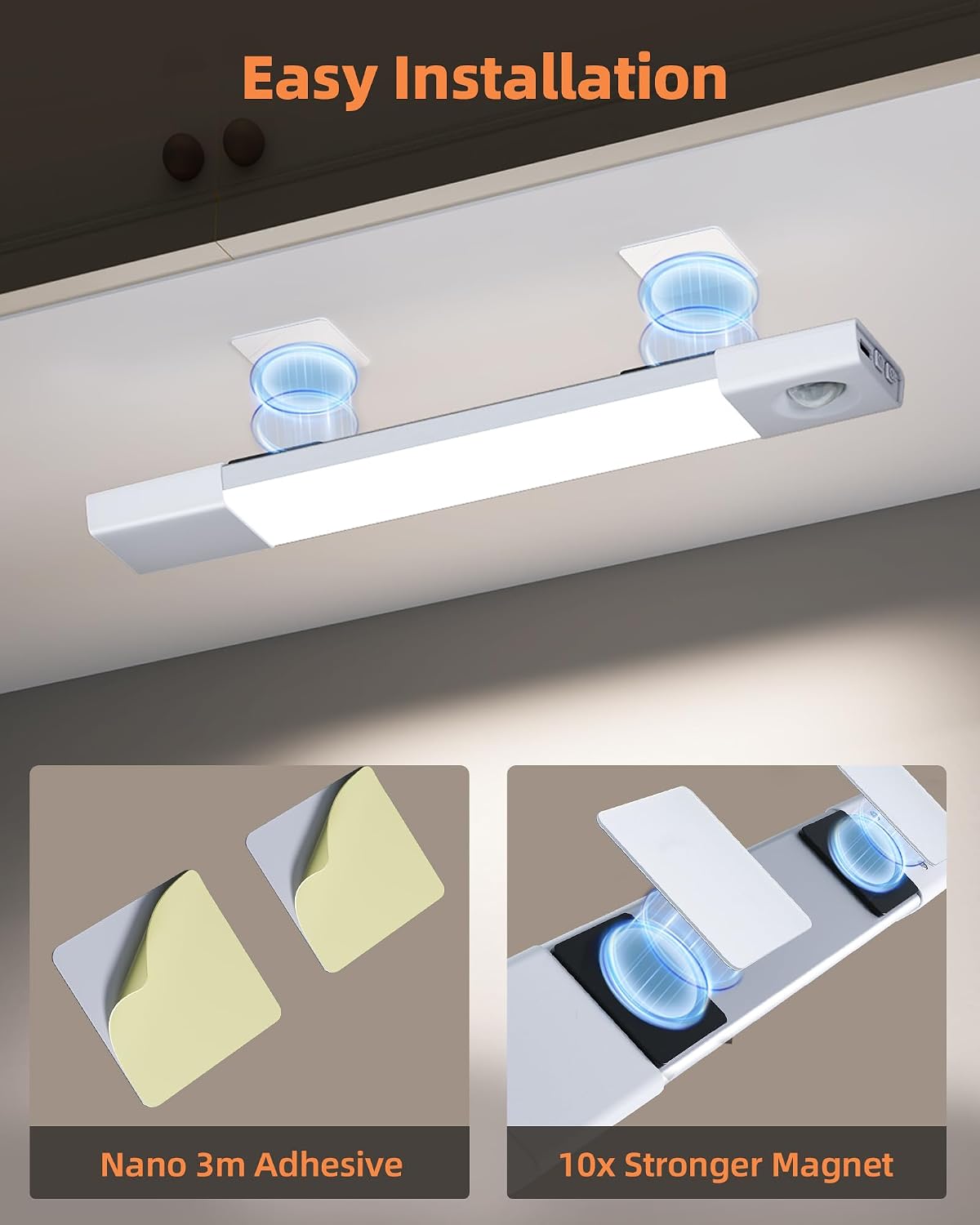 EZVALO 7.8" Rechargeable Motion Sensor Light Indoor, 6-Pack Under Cabinet Lighting, Wireless Closet Lights, 30 LED