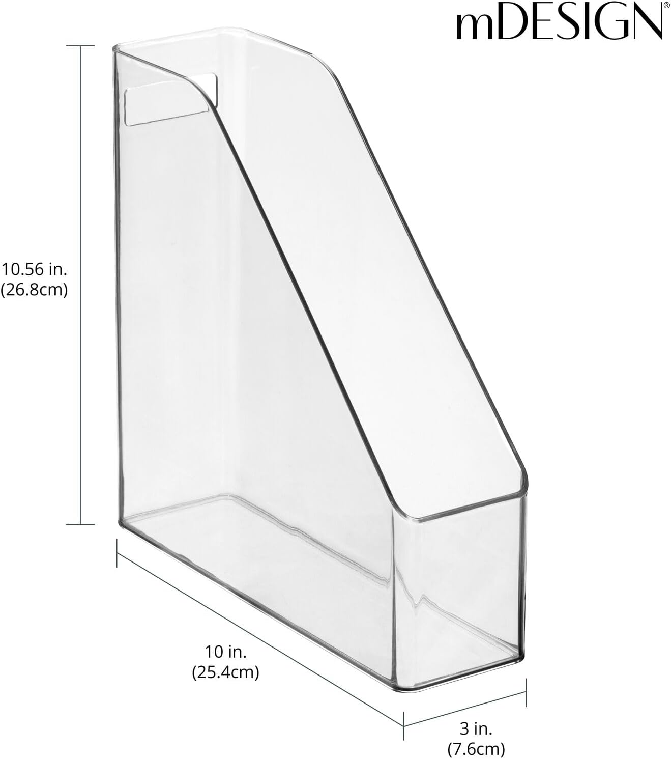 mDesign Plastic Slim Vertical File Folder Storage Organizer Bin with Handle - Hold Notebooks, Binders, Envelopes