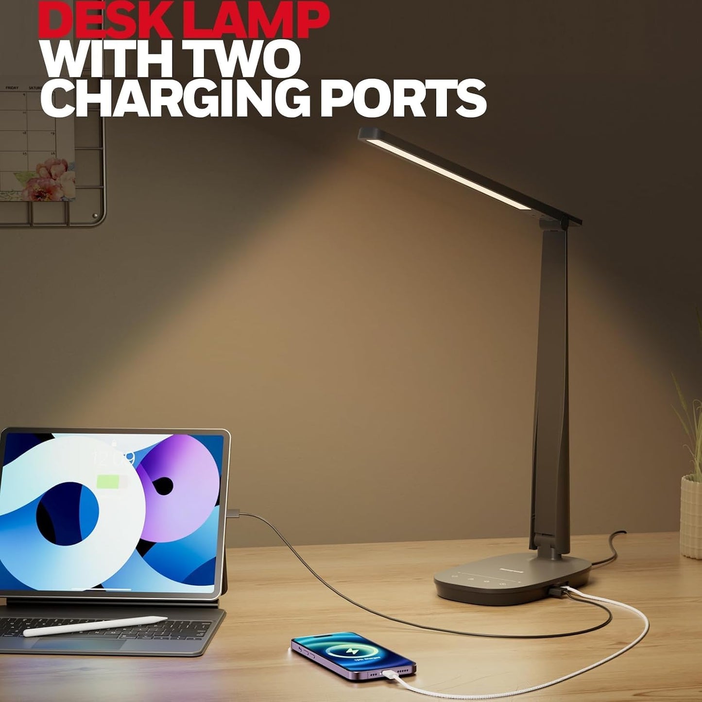 Honeywell HWT-H2 LED Desk Lamp, Eye-Caring Full Spectrum, USB Charging | CRI94 Full Spectrum Eye-Caring Light, Low Blue