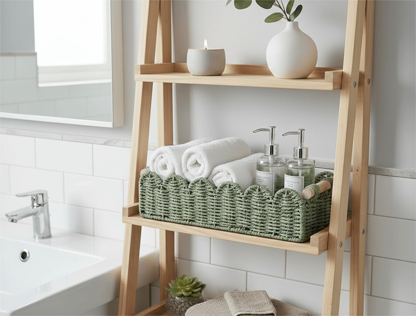 Toilet Paper Storage Basket Scalloped Edge Home Decor Basket / Green / 14 x 6.3 x 3.9 / M - In