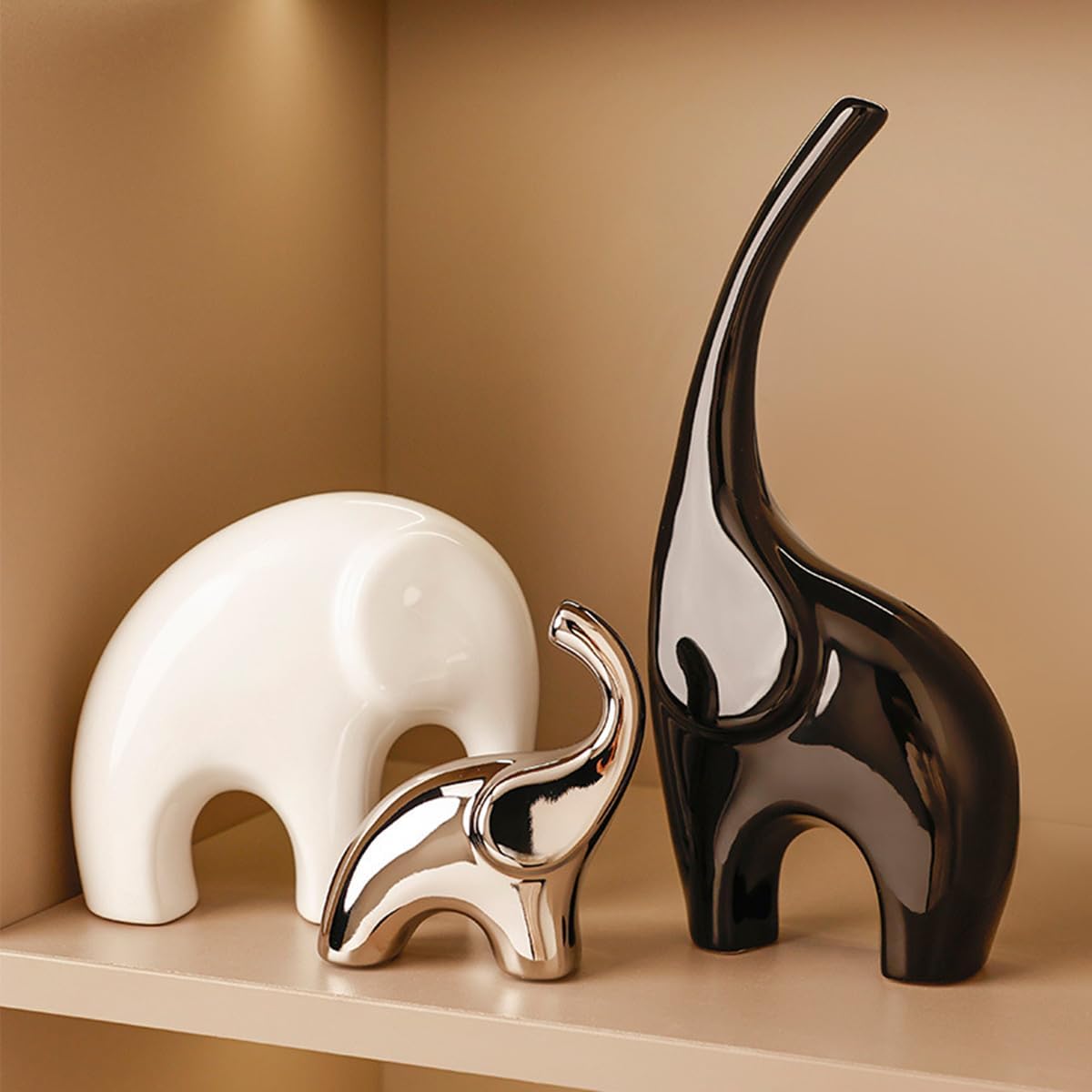 Modern Ceramic Decor Statue / Black White Silver / Set of 3