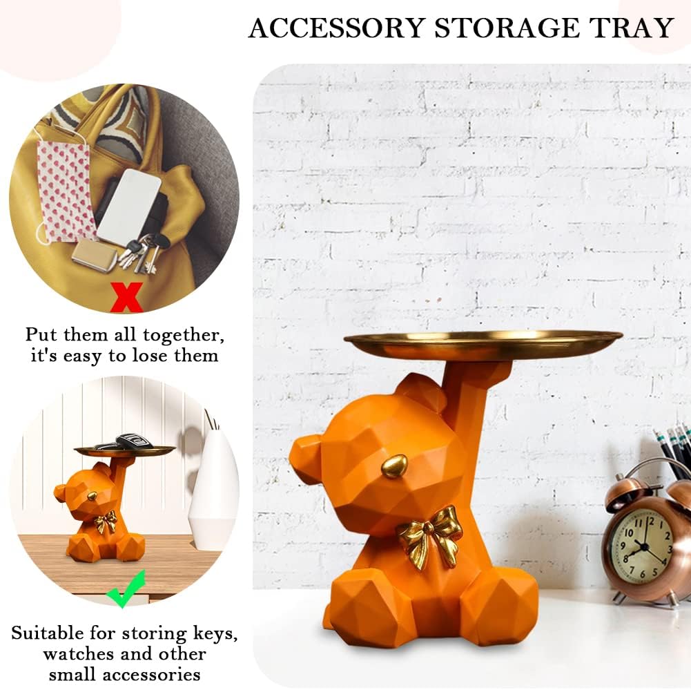 Geometric Bear Storage Tray Resin Lovely Nordic Bear Sculptures Keys Holder Lipsticks / Orange