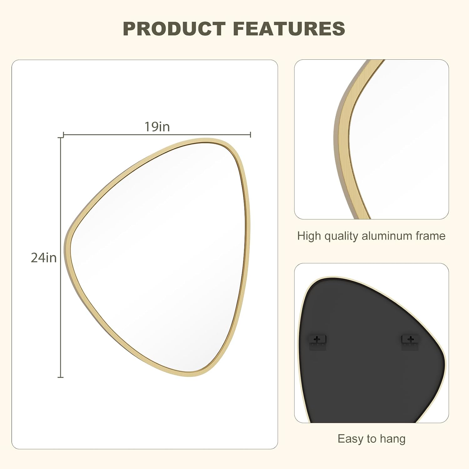 Irregular Wall Mirror / Gold / 24"L x 19"W