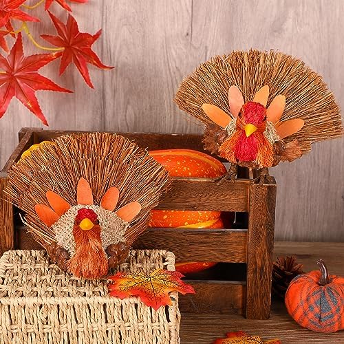 2PCS Thanksgiving Turkey Decor – Natural Material for Table Indoor Home