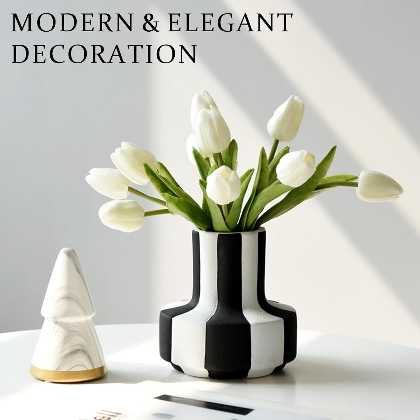 Modern Nordic and White Striped Ceramic Vase / Black