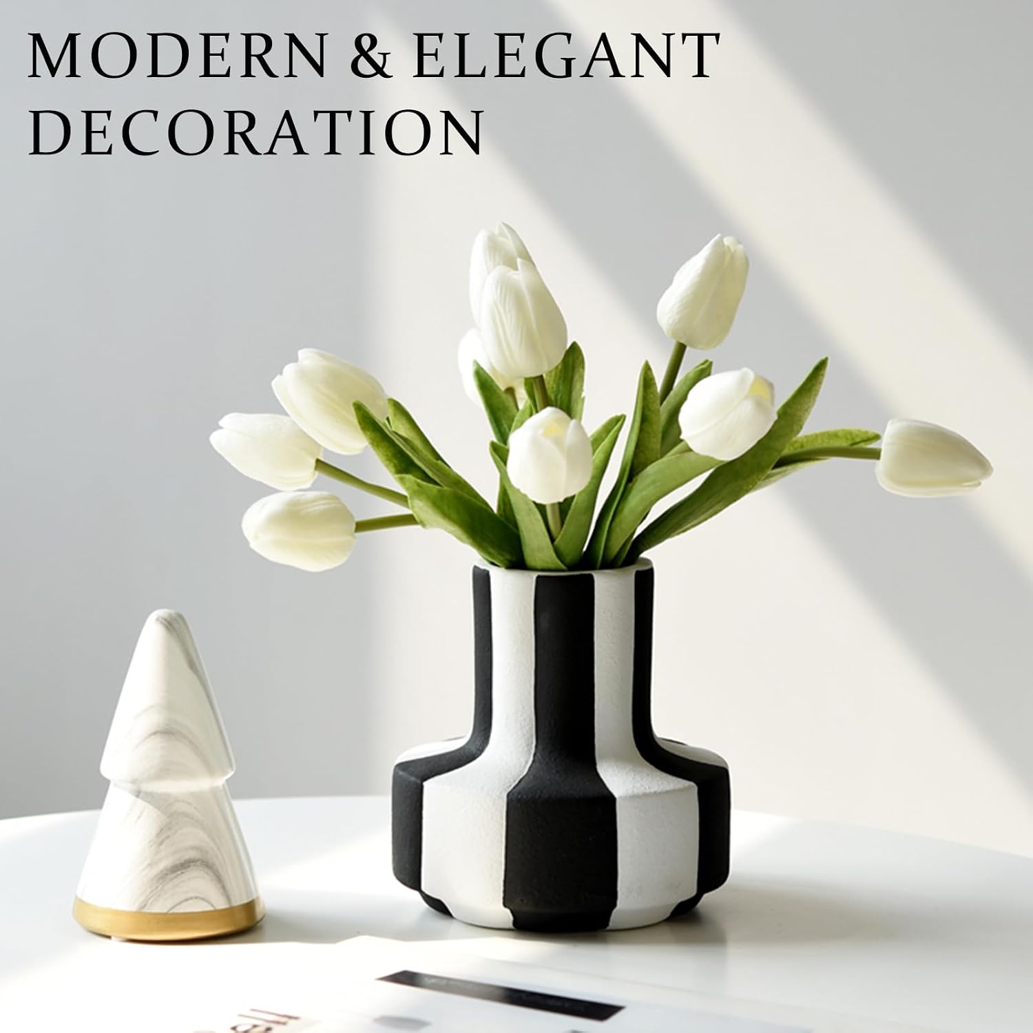 Modern Nordic and White Striped Ceramic Vase / Black
