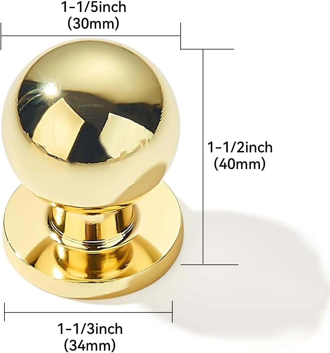 1-1/ Cabinet Knobs Solid Drawer Pulls / 1-1/4" Hole Center / Polished Brass / 4 Inch / Set of 10