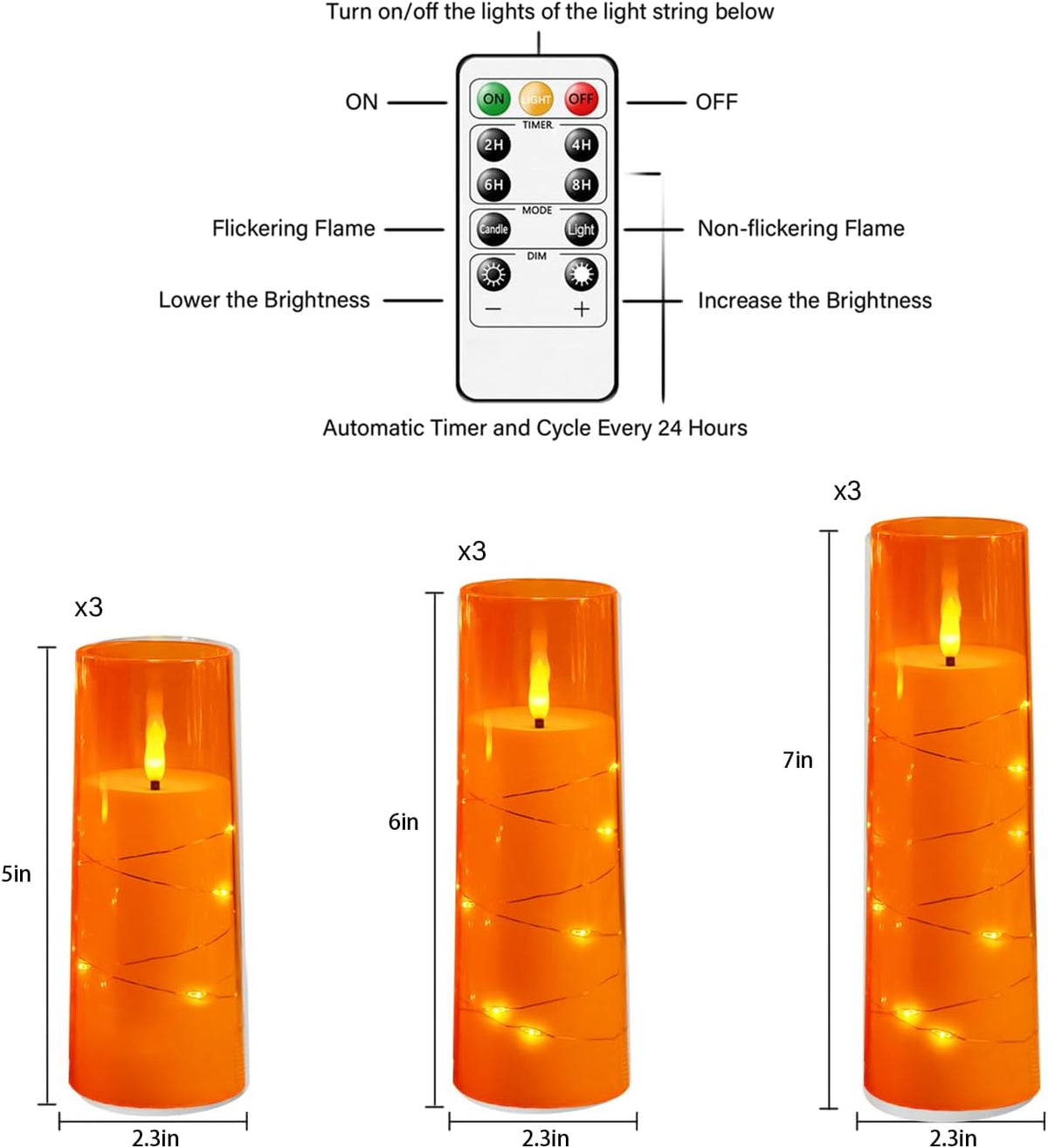 Nimiko Flickering Flameless LED Candles,Battery Operated Candles 9 Pcs with Embedded Star String,Acrylic LED Pillar