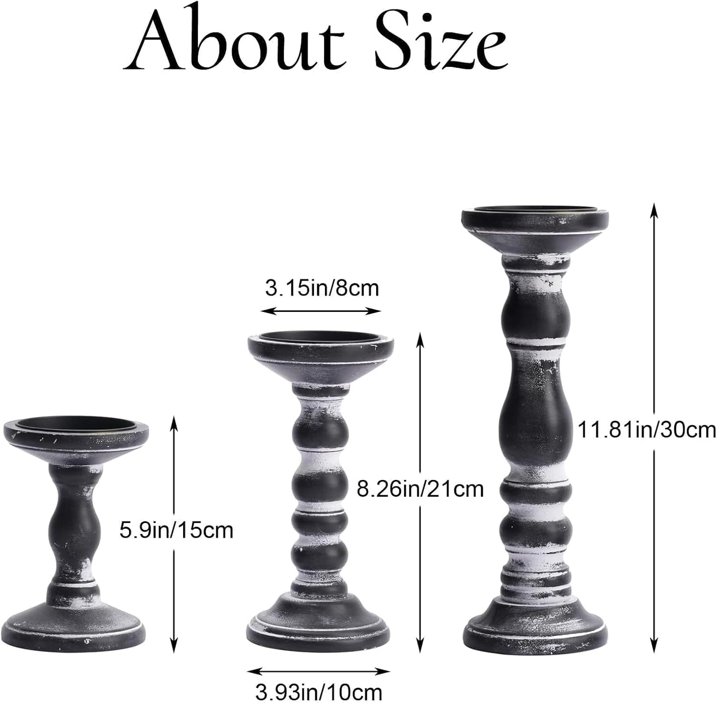 Wood Pillar Candle Holder: Rustic Distressed Black Candle Stand | Solid Pine Wooden Decor, for 3.15" Pillar, Farmhouse