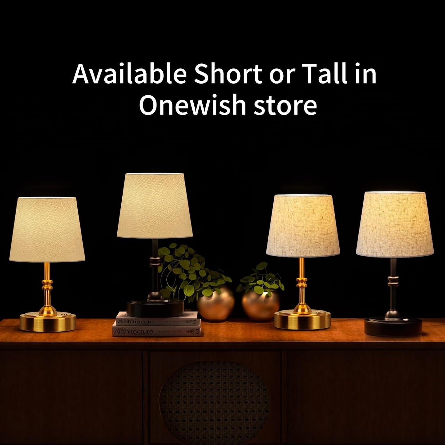 ONEWISH Small Cordless Lamp, Battery Operated Table lamp Dimmable, 4000mAh Rechargeable, Touch Bedside Lamp with Beige