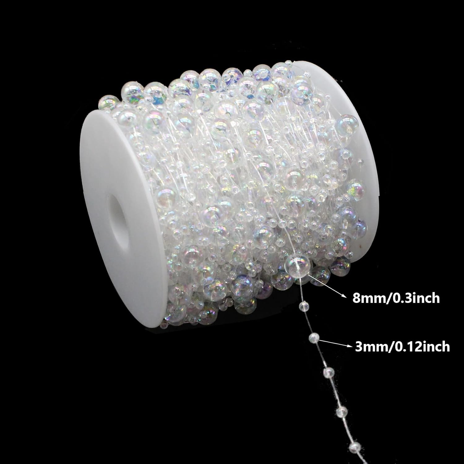 Christmas Tree Beaded Garland Strand 3-8mm Artificial Pearls String Beads / Ab Transparent Color