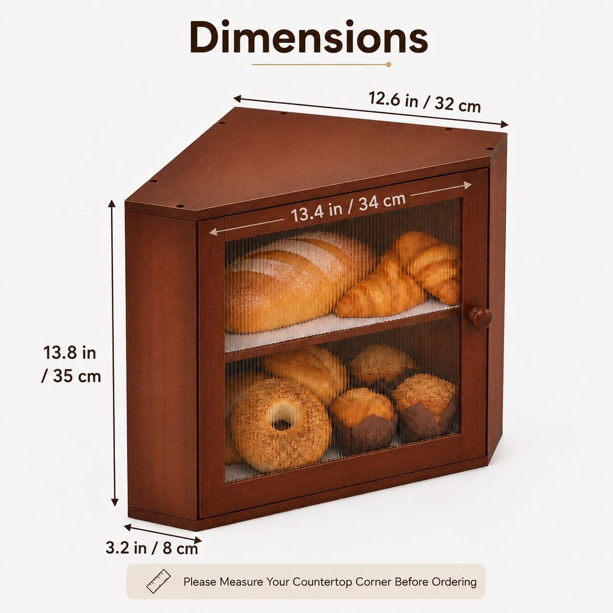 BAMBANG Corner Bread Box for Kitchen Countertop, Large Capacity Bamboo Wood Bread Storage Container, 2 Tier Farmhouse